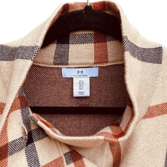 Halston Cardigan Sweater Jacket Womens Size Small Oversized Plaid Coat - Picture 4 of 9
